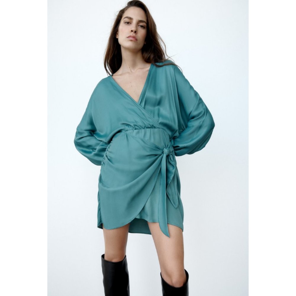 ZARA Satin Effect Wrap Dress